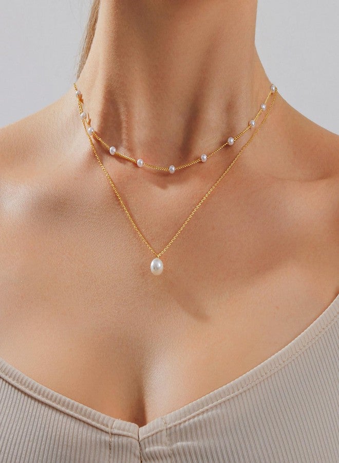 Partm Pearl Necklace for Women Layered Trendy 14K Gold Plated Dainty Pearl Pendant Choker Set Handmade Pearls Strand Gold Necklace Stack Simple Cute Jewelry Gifts for Women - Image 3